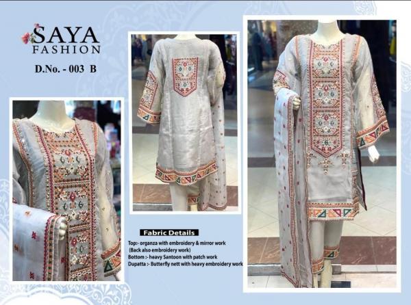 Saya 003 A And B organza Embroidered Pakistani Suit Collection